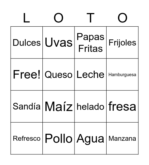 spanish foods Bingo Card