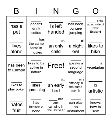 Find someone who..... Bingo Card