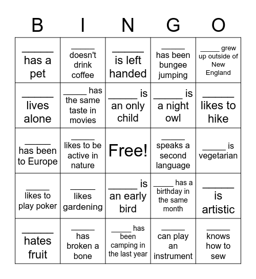 Find someone who..... (complete 1 line to win!) Bingo Card