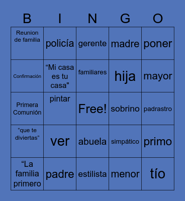 La famila Bingo Card
