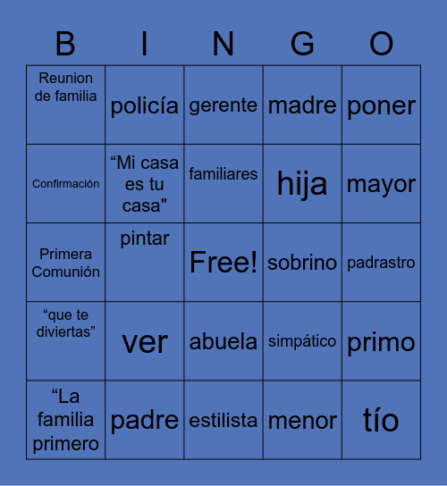 La famila Bingo Card