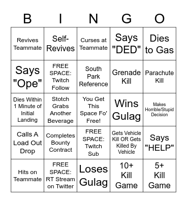 KCR_Stotch CoD Warzone Bingo Card