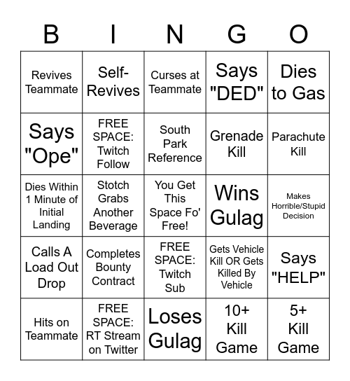 KCR_Stotch CoD Warzone Bingo Card