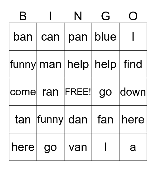 Pre-Primer Sight Word List 3 Bingo Card