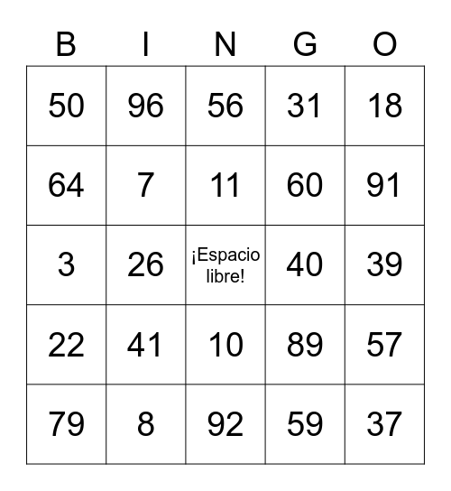 Números 1-100 Bingo Card