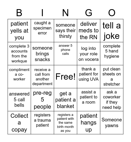 PATIENT ACCESS BINGO Card