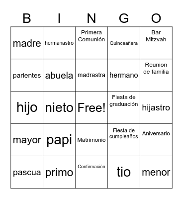la famila Bingo Card