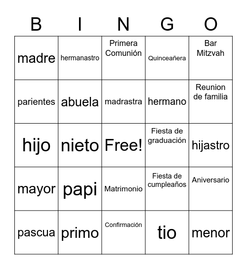 la famila Bingo Card