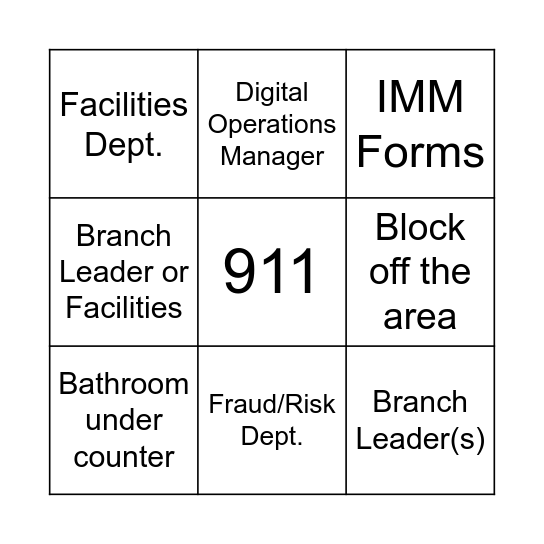 Medical Emergency/ Physical Damage to Property Bingo Card