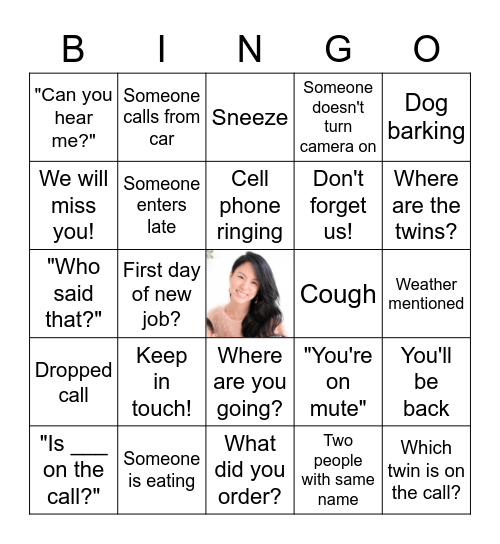 Jess' Virtual Farewell Party Bingo Card