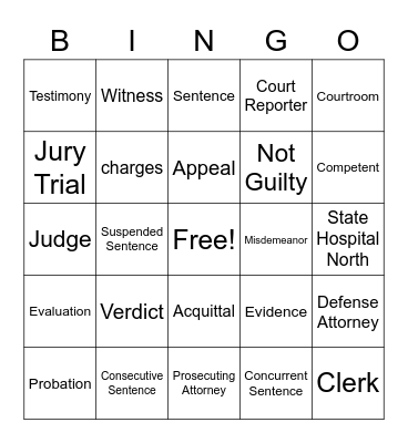 Competency Restoration Bingo Card