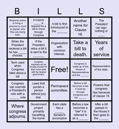 Bingo Bill and Law Lucy's Bingo Game Bingo Card