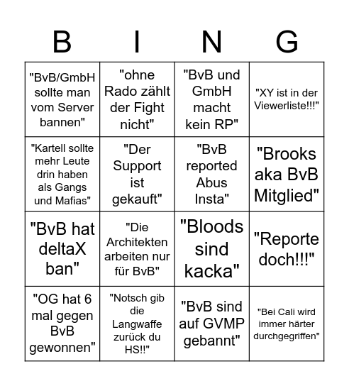 Durchschnittlicher Kartellzuschauer Bingo Card