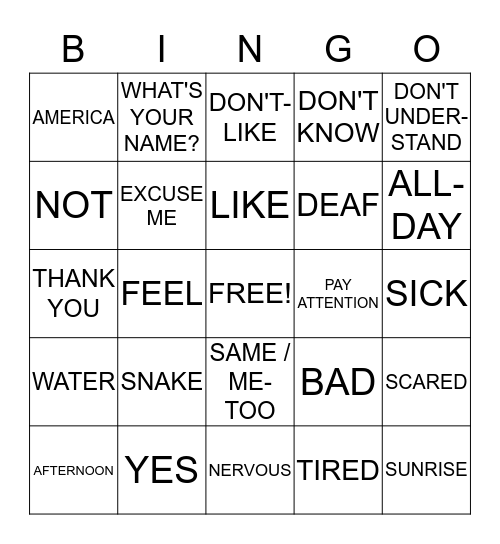 A.S.L. 1 BINGO #1 Bingo Card