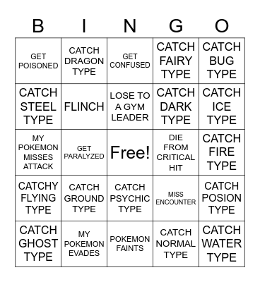 Nuzlocke Bingo Card