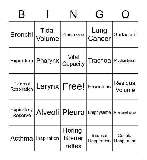 Respiratory system Bingo Card