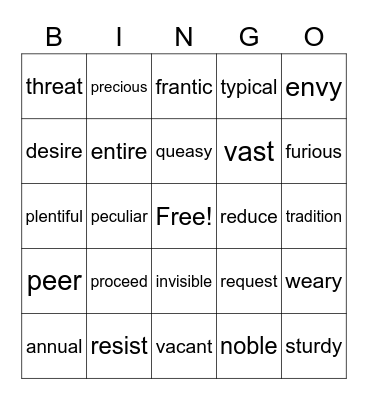 Vocabulary Bingo Card