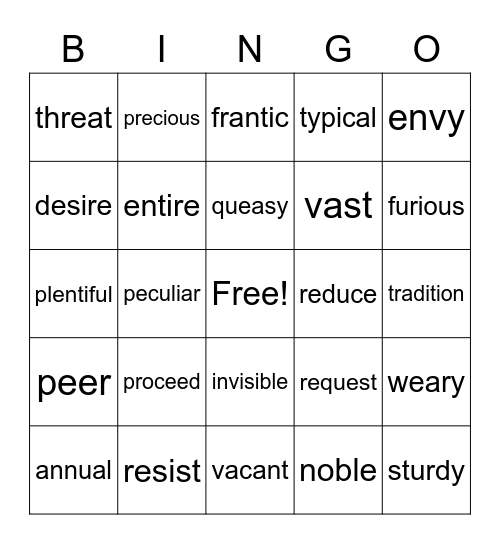 Vocabulary Bingo Card