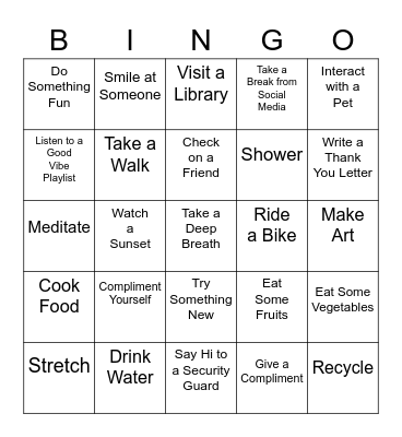 YAC Wellness Bingo Card