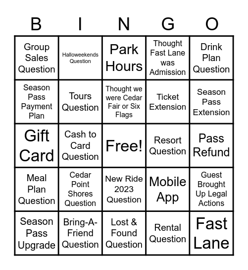 Comm Center Bingo Card