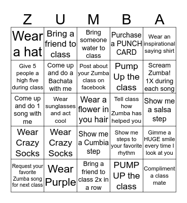 ZUMBA Bingo Card