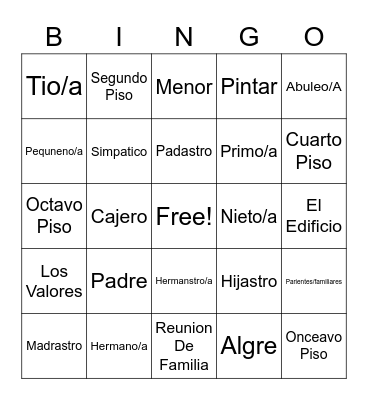 Miembros De La Familia Bingo Card
