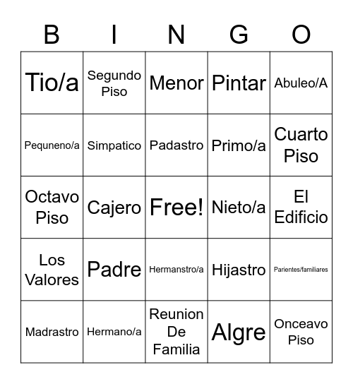 Miembros De La Familia Bingo Card