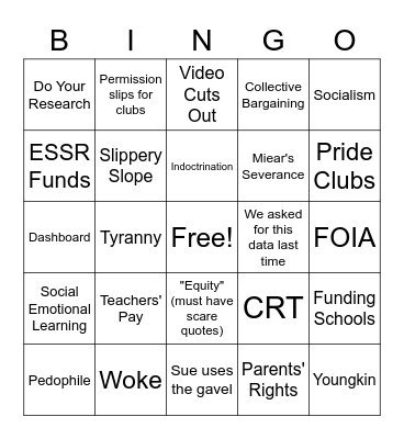 MCPS School Board BINGO Card