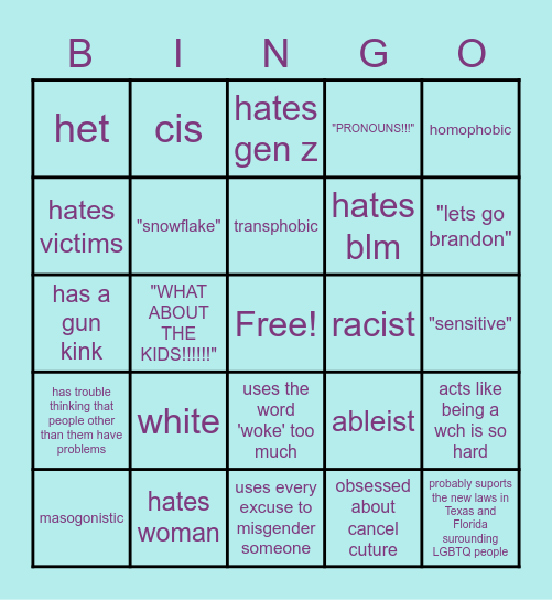 Conservitive Bingo Card