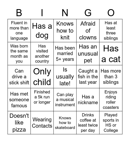 Human Bingo!!! Bingo Card