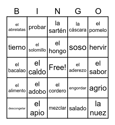 Las artes culinarias Bingo Card