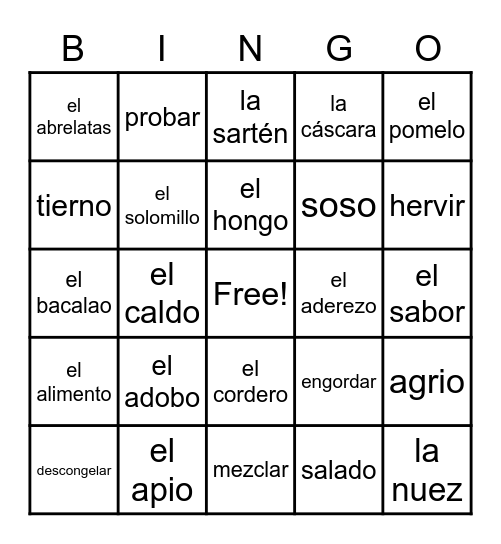 Las artes culinarias Bingo Card