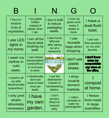 Cargill 2022 Earth Day Bingo Card