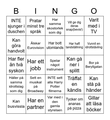 Hitta någon som... Bingo Card