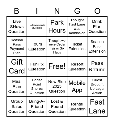 Comm Center Bingo Card