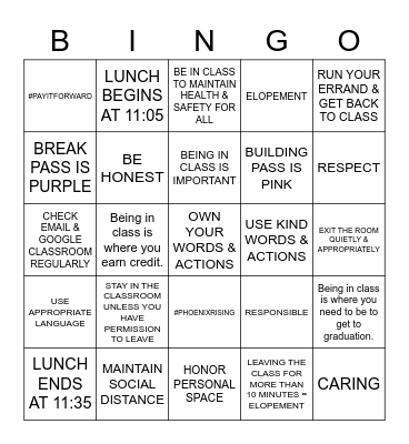 #phoenixrising Bingo Card