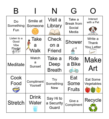 YAC Wellness Bingo Card