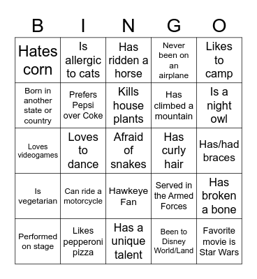 Human Bingo! Bingo Card