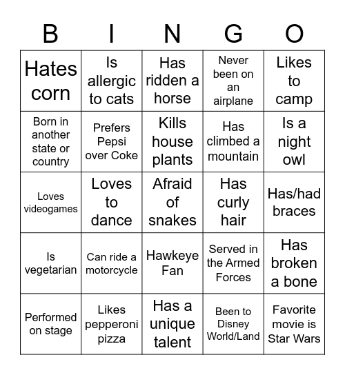 Human Bingo! Bingo Card