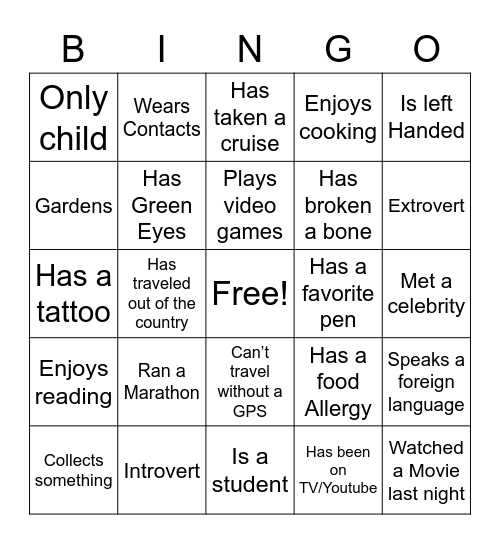 Untitled Bingo Card