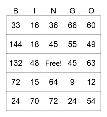 5 & 6 Multiplication Tables Bingo Card