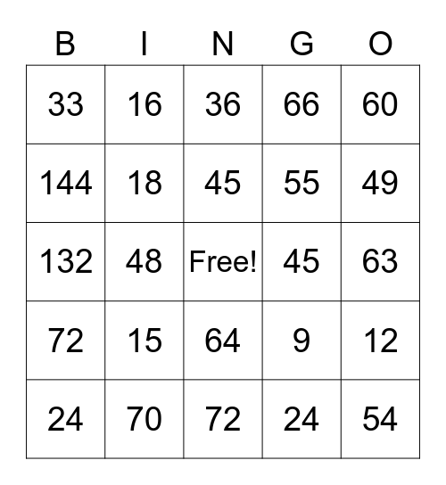 5 & 6 Multiplication Tables Bingo Card