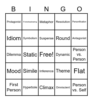 English 9 Terms Bingo Card