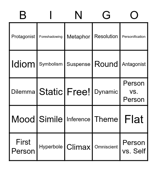 English 9 Terms Bingo Card