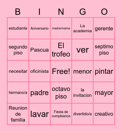 La familia Bingo Card