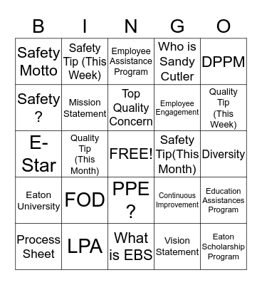 2nd Shift Assembly/Test Bingo Card