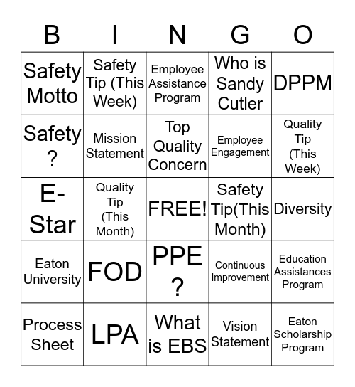 2nd Shift Assembly/Test Bingo Card