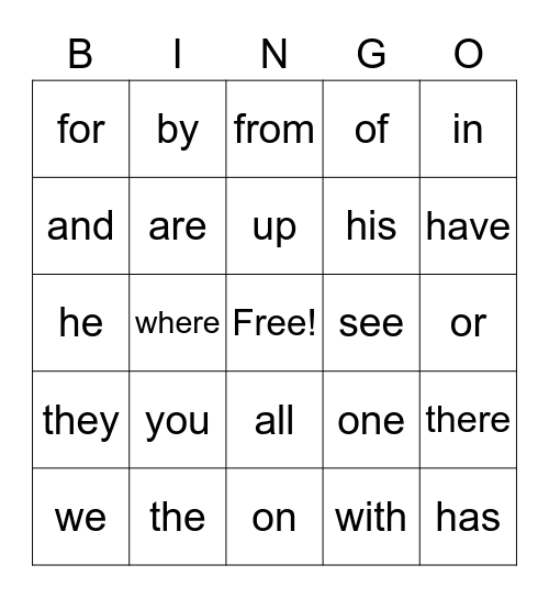 EL Education GK Cycle 1-21 Sight Words Bingo Card