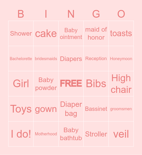 Bridal & Baby Bingo! Bingo Card