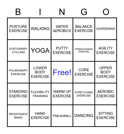 PARKINSON'S EXERCISE Bingo Card